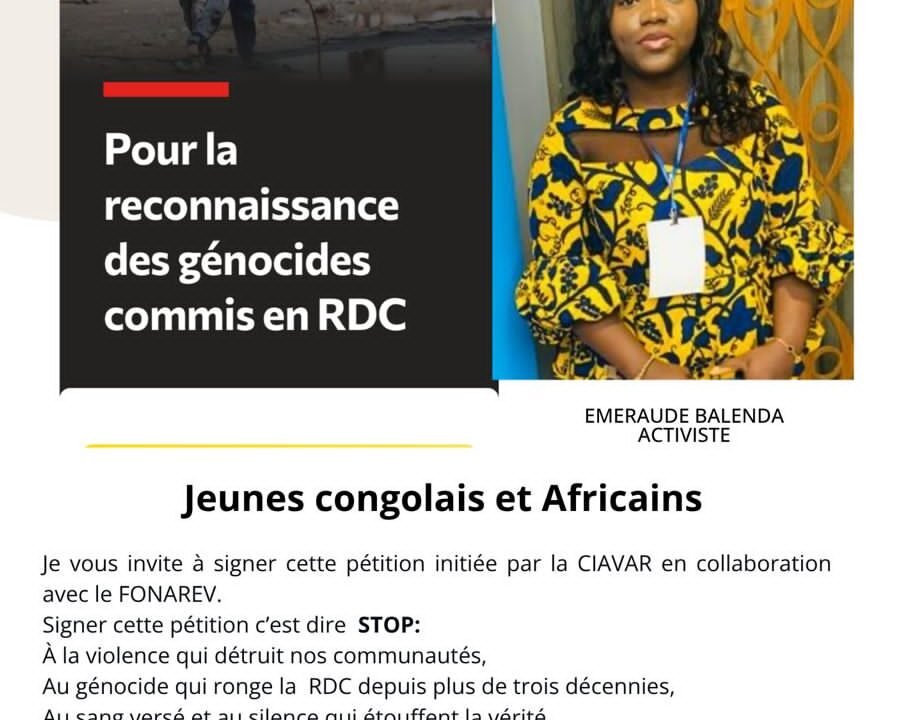 Justice et mémoire : Emeraude Balenda appelle la jeunesse à signer une pétition historique