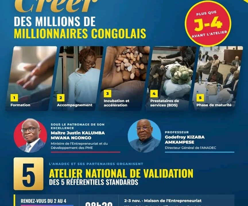 Entrepreneuriat : L&rsquo;ANADEC valide ses 5 référentiels standards pour créer des millionnaires congolais